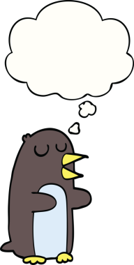 Bir insan tarafından çizilmiş düşünce baloncuklu penguen.