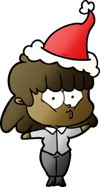 Bir insan tarafından çizilmiş Noel Baba şapkası giyen ıslık çalan bir kızın el çizimi karikatürü.