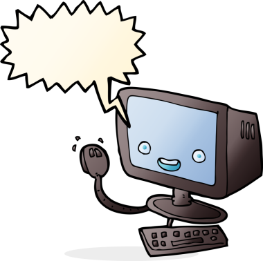 bir insan tarafından çizilmiş konuşma baloncuklu çizgi film bilgisayarı