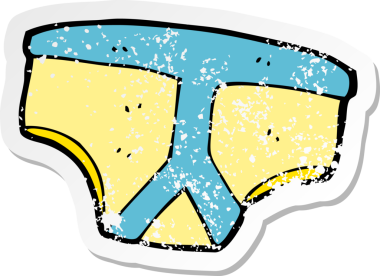 Bir insanın çizdiği karikatür külotunun gerilimli retro etiketi.