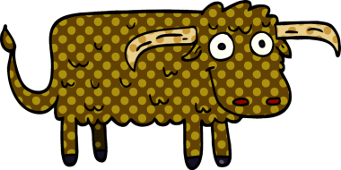 Bir insan tarafından çizilmiş kıllı inek.