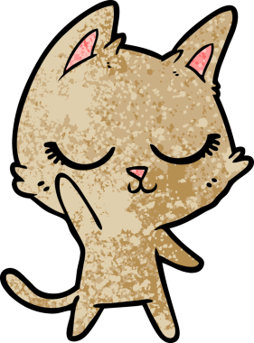 Bir insan tarafından çizilmiş sakin çizgi film kedisi.