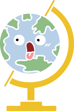 Bir insan tarafından çizilmiş dünyanın düz renkli retro karikatürü