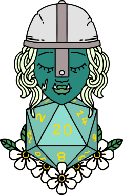 Retro Dövme Biçimi Bir insan tarafından çizilmiş 20 zarlı yarı ork savaşçı karakteri