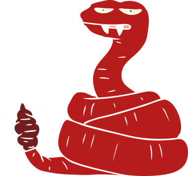 Bir insan tarafından çizilmiş düz renk çizgi film kızgın çıngıraklı yılan