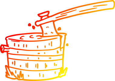 Bir insan tarafından çizilmiş baltayla çizgi ağaç kütüğünün sıcak eğimli çizimi