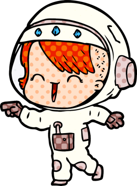 Bir insan tarafından çizilmiş mutlu uzay kızı.