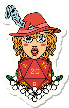 Bir insan şairin çıkartması. Bir insan tarafından çizilmiş doğal 20 zarlı.