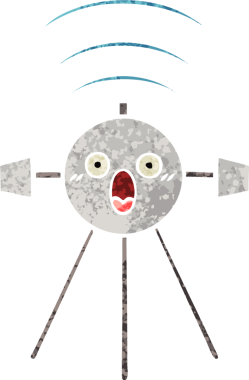 Bir insan tarafından çizilmiş bir uydunun retro çizim tarzı karikatürü