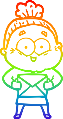 Gökkuşağı gradyan çizgi çizimi Bir insan tarafından çizilmiş mutlu yaşlı kadın