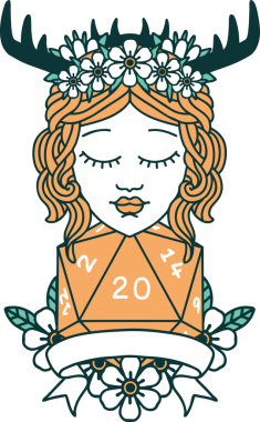 Retro Dövme Tarzı İnsan Druid Bir insan tarafından çizilmiş doğal 20 rulo ile