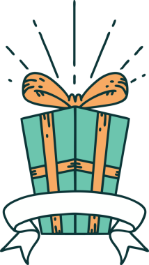 Bir insan tarafından çizilmiş dövme stili Noel hediyeli parşömen.