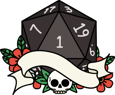 Retro Dövme Biçimi Doğal Bir d20 zar bir insan tarafından çizildi