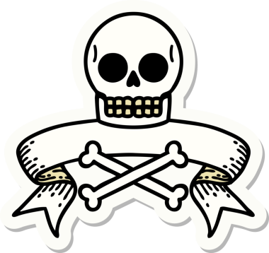 Bir insan tarafından çizilmiş kafatasının pankartıyla dövme stili etiketi