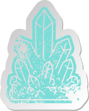 Bir insan tarafından çizilmiş kristal taşlardan oluşan eski bir karikatür çıkartması.