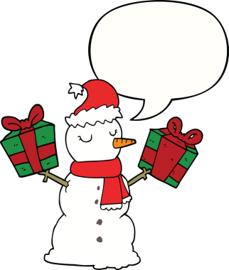 bir insan tarafından çizilmiş konuşma balonlu kardan adam.