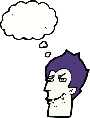 Bir insan tarafından çizilmiş düşünce baloncuklu vampir yüzü.