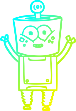 Bir insan tarafından çizilen el sallayan mutlu bir robot çizgi film çizimi.