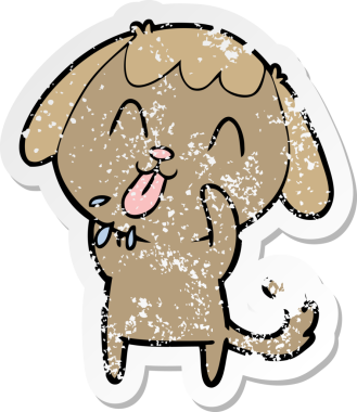 Bir insan tarafından çizilmiş kaba bir köpek çizgi filminin sıkıntılı çıkartması.