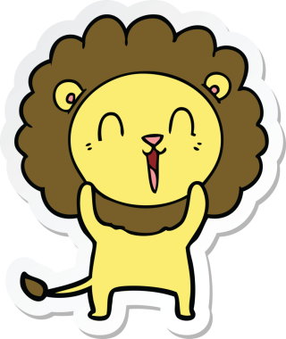 Bir insan tarafından çizilmiş gülen aslanın çıkartması.