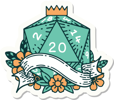 Bir insan tarafından çizilmiş 20 D20 zarının çıkartması.