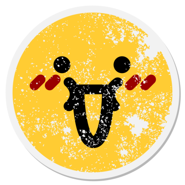 Bir insan tarafından çizilmiş sevimli yüzlü dairesel etiket.