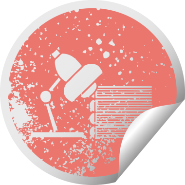 Bir insan tarafından çizilmiş çalışma kitabı ve lambanın sıkıntılı, dairesel soyma etiketi.