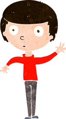 Bir insan tarafından çizilmiş çizgi film el sallayan çocuk