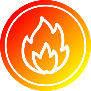 Bir insan tarafından çizilmiş sıcak eğimli basit alev dairesel simgesi