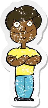 Bir insan tarafından çizilmiş mutlu bir adamın karikatür yapıştırması.