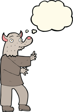 Bir insan tarafından çizilmiş düşünce baloncuğu olan bir kurt adam.