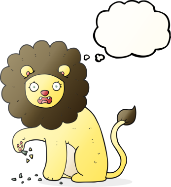 Bir insan tarafından çizilmiş dikenli dikenli balon karikatür aslanı.