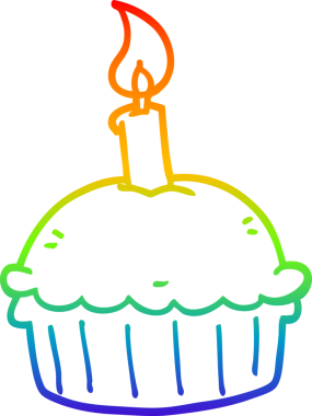 Gökkuşağı gradyan çizgi çizimi bir insan tarafından çizilmiş bir doğum günü keki