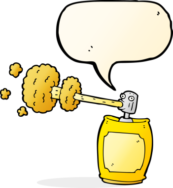 Bir insan tarafından çizilmiş konuşma balonlu sprey kutusu.