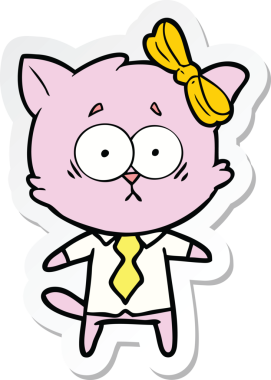 Bir insan tarafından çizilmiş çizgi film kedisinin çıkartması.