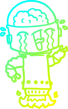 Bir insan tarafından çizilmiş ağlayan robot karikatür çizimi.