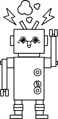 Bir insan tarafından çizilmiş mutlu bir robotun çizgi çizimi