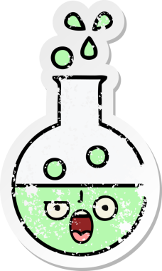 Bir insan tarafından çizilmiş şirin bir çizgi film test tüpünün sıkıntılı çıkartması.