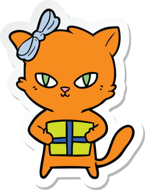 Bir insan tarafından çizilmiş şirin bir çizgi film kedisinin çıkartması.