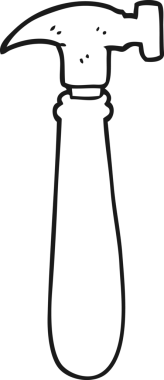 Bir insan tarafından çizilmiş siyah beyaz karikatür çekiç.