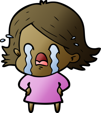 Bir insan tarafından çizilmiş ağlayan çizgi film kadını.