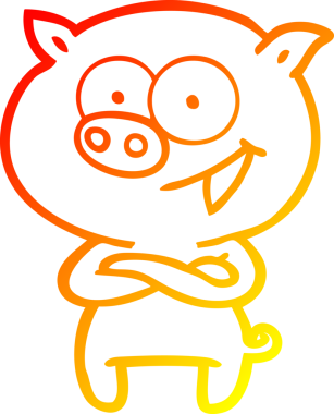 Bir insan tarafından çizilmiş neşeli bir domuz çizgi filmi.