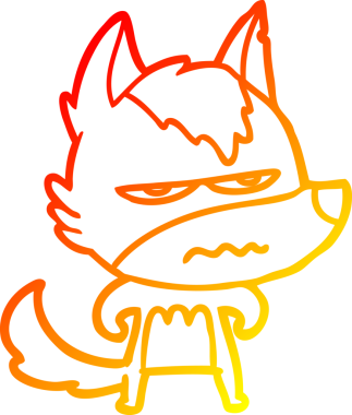 Bir insan tarafından çizilmiş kızgın bir kurdun sıcak çizgi çizimi.