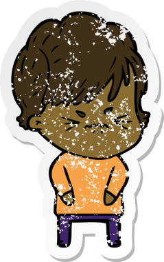 Bir insan tarafından çizilmiş, hayal kırıklığına uğramış bir karikatür çıkartması.