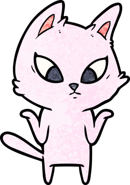 Bir insan tarafından çizilmiş kafası karışmış çizgi film kedisi omuz silkiyor.