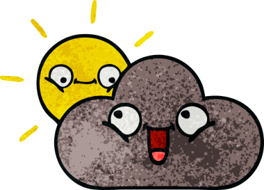 Bir fırtına bulutunun retro grunge dokusu ve bir insan tarafından çizilmiş güneş.