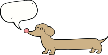 bir insan tarafından çizilmiş konuşma balonlu çizgi film dachshund 'u