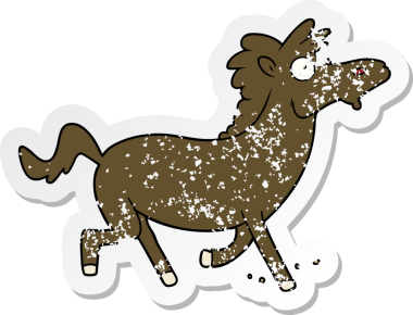 Bir insan tarafından çizilmiş koşan bir atın sıkıntılı çıkartması.