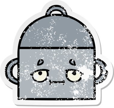 Bir insan tarafından çizilmiş tatlı bir yemek tenceresinin sıkıntılı çıkartması.