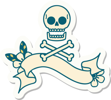 Bir insan tarafından çizilmiş çapraz kemikli dövme stili etiketi